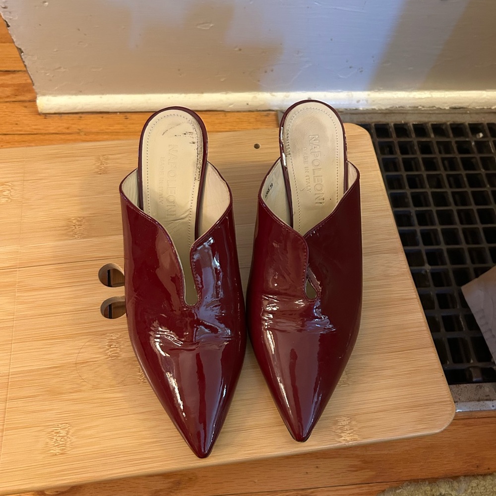 Napoleon Perdis Burgundy Patent Pointed Slip-On Mules